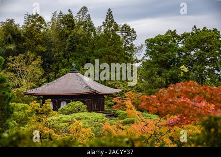 Ginkakuji Temple - Kyoto`s Silver Pavilion amongst colorful foliage. Stock Photo